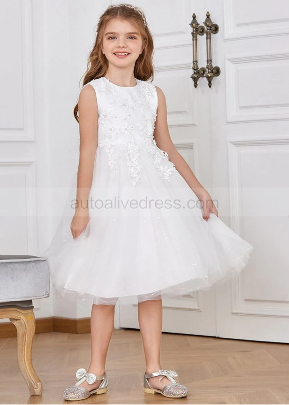 Pearl Beaded Lace Glitter Tulle Flower Girl Dress Special Occasion Dress